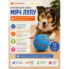 Игрушка для собак, мяч с косточками, TPR+винил, 7,5 см, цвет в ассортименте