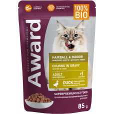 Award Cat Adult Hairball & Indoor Duck Chunks in Gravy