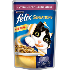 Purina Felix Sensations (кусочки в желе с уткой и шпинатом)